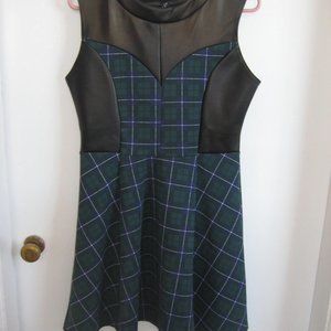 FIGA Tartan/Faux Leather dress, size 14, green/blue/black